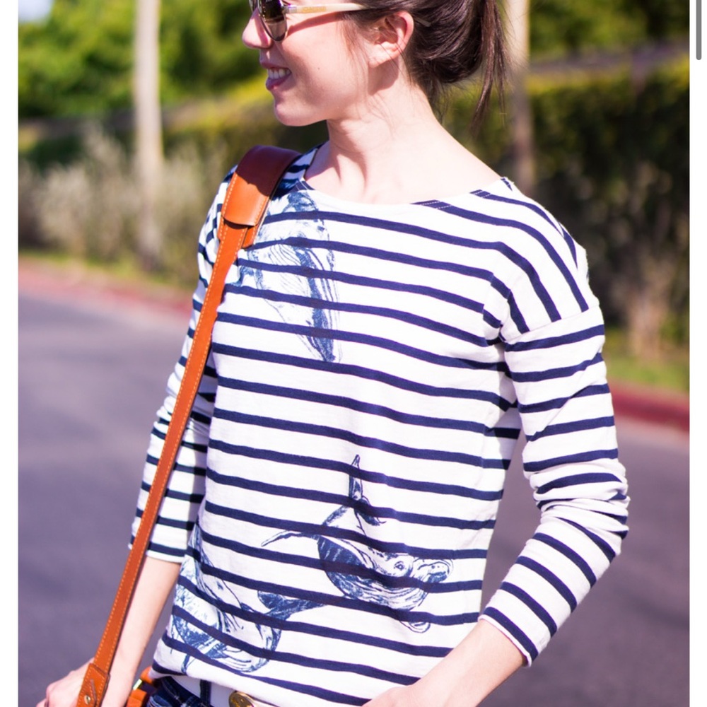 Humpback Whale 🐋 Striped Navy and White Women's Top size XL J Crew